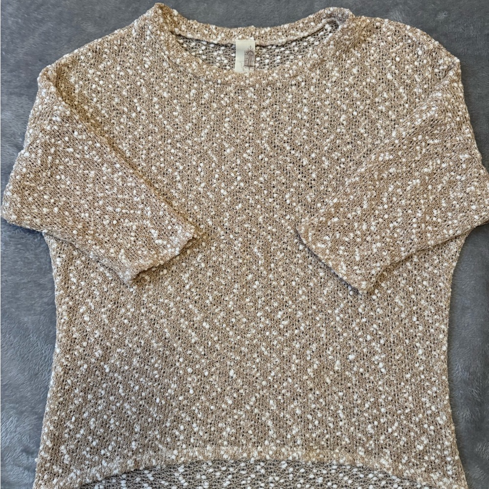 Love by Design Beige Knit Sweater Metallic Cozy Textured Style M